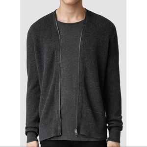 ALL SAINTS Ikari Sweater Zip Up Cardigan Sz L Grey